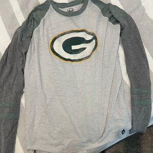 47 Brand Gray and Green Logo Long Sleeve Packers Tee